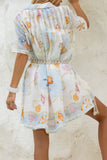 Neri Shells Multicolour Abstract Pleat Detail Ramie Mini Dress