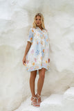 Neri Shells Multicolour Abstract Pleat Detail Ramie Mini Dress