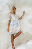 Neri Shells Multicolour Abstract Pleat Detail Ramie Mini Dress