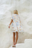Neri Shells Multicolour Abstract Pleat Detail Ramie Mini Dress