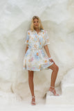 Neri Shells Multicolour Abstract Pleat Detail Ramie Mini Dress