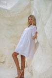 Teya White Pleat Detail Ramie Mini Dress