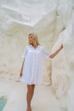 Teya White Pleat Detail Ramie Mini Dress