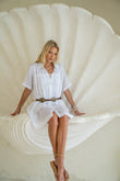 Teya White Pleat Detail Ramie Mini Dress