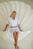 Teya White Pleat Detail Ramie Mini Dress