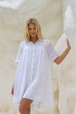 Teya White Pleat Detail Ramie Mini Dress