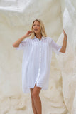 Teya White Pleat Detail Ramie Mini Dress