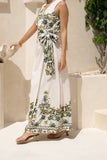 Sabina Green Tropical Sleeveless Wrap Maxi Dress