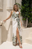 Sabina Green Tropical Sleeveless Wrap Maxi Dress