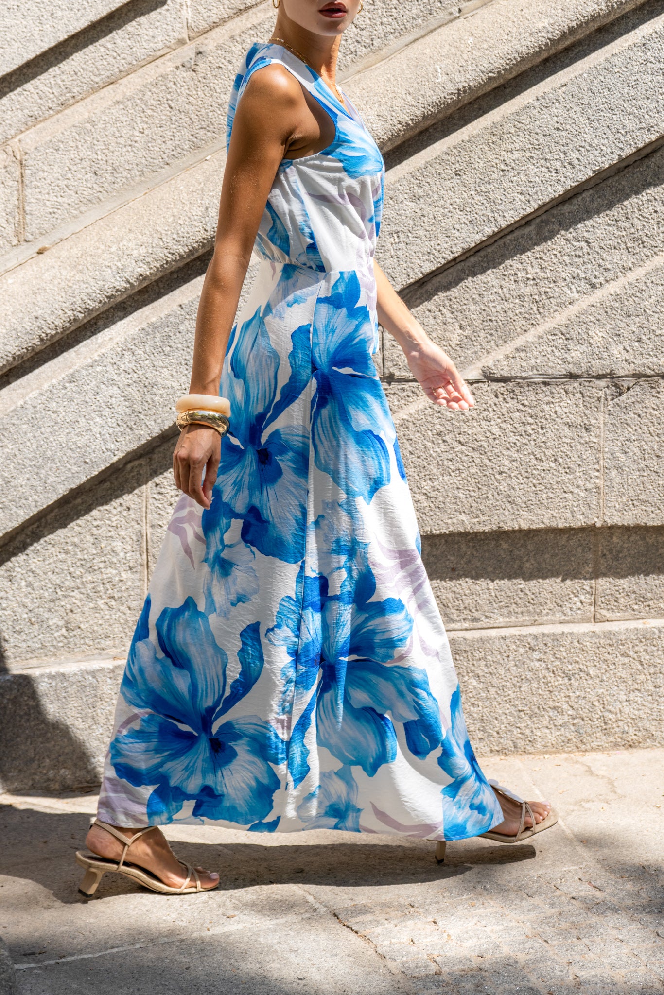 HEYCHIC Aiselle Blue Floral Sleeveless Wrap Maxi Dress, AU 12 HEYCHIC Aiselle Blue Floral Sleeveless Wrap Maxi Dress, AU 12
