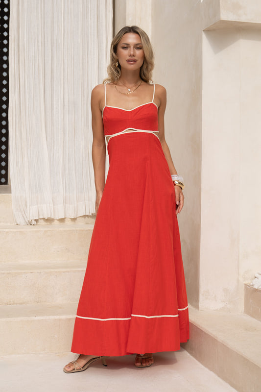 Aris Red Tie Back Maxi Dress
