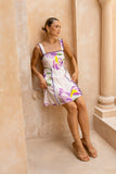 Hannelle Purple Floral Scallop Trim Mini Dress