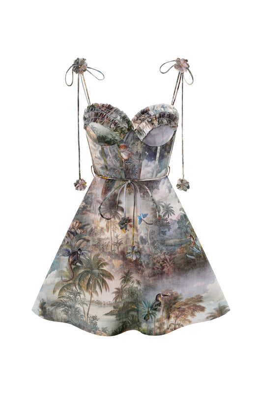 Paradise Green Tropical Mini Dress