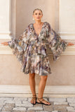 Paradise Green Tropical Ruffle Mini Dress