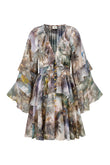 Paradise Green Tropical Ruffle Mini Dress