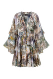Paradise Green Tropical Ruffle Mini Dress