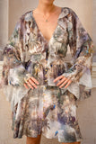 Paradise Green Tropical Ruffle Mini Dress