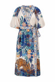 Wild Blue Tropical Wrap Maxi Dress