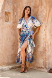 Wild Blue Tropical Wrap Maxi Dress