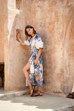 Wild Blue Tropical Wrap Maxi Dress
