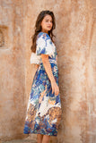 Wild Blue Tropical Wrap Maxi Dress