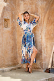 Wild Blue Tropical Wrap Maxi Dress