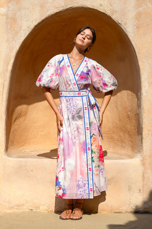 Elani Pink Floral Wrap Maxi Dress