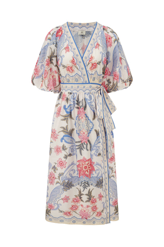 Porcelain Multi Floral Wrap Maxi Dress