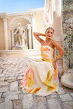 Golden Multi Floral Ruched Maxi Dress