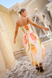 Golden Multi Floral Ruched Maxi Dress