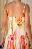 Golden Multi Floral Ruched Maxi Dress