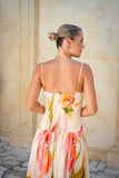 Golden Multi Floral Ruched Maxi Dress