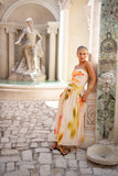 Golden Multi Floral Ruched Maxi Dress