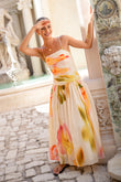 Golden Multi Floral Ruched Maxi Dress