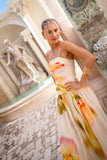 Golden Multi Floral Ruched Maxi Dress