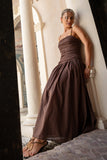 Simone Brown Ruched Maxi Dress