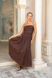 Simone Brown Ruched Maxi Dress