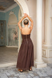 Simone Brown Ruched Maxi Dress