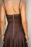 Simone Brown Ruched Maxi Dress
