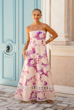 Bloom Purple Floral Strapless Maxi Dress