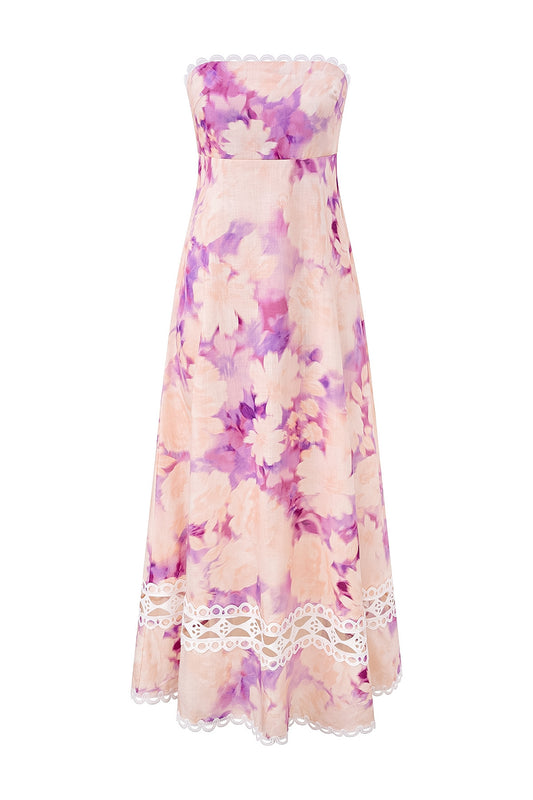 Bloom Purple Floral Strapless Maxi Dress