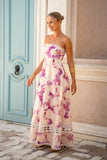 Bloom Purple Floral Strapless Maxi Dress