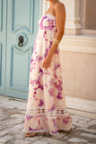 Bloom Purple Floral Strapless Maxi Dress