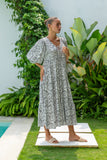 Lyra Black and White Boho Midi Dress