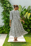 Lyra Black and White Boho Midi Dress