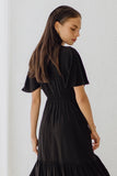 Elle Black Flared Sleeve Midi Dress