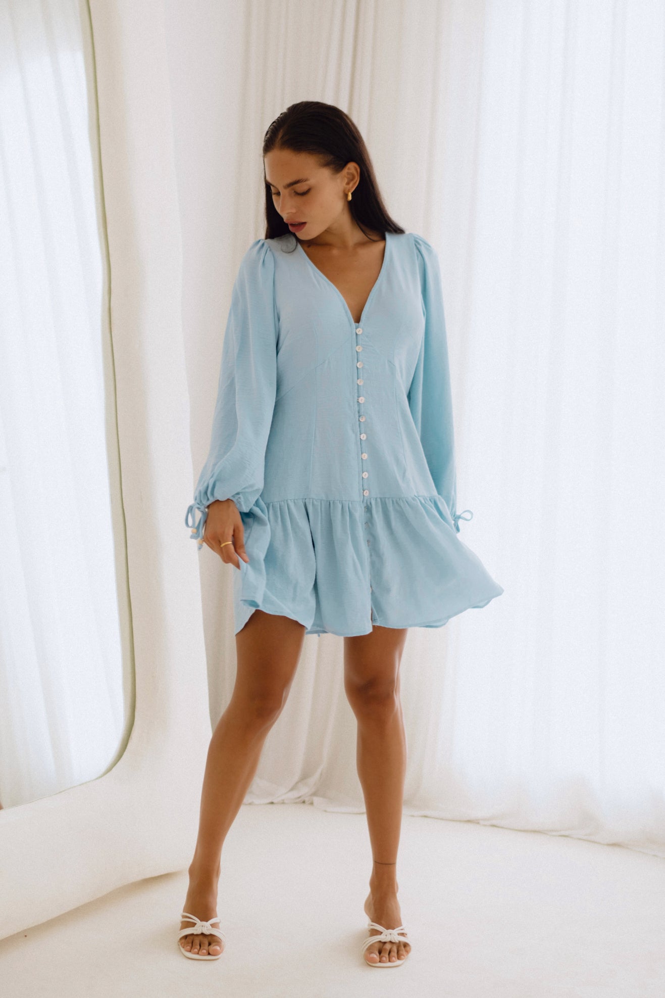 Rina Blue Button Down Mini Dress