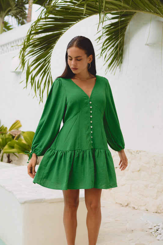 Rina Green Button Down Mini Dress