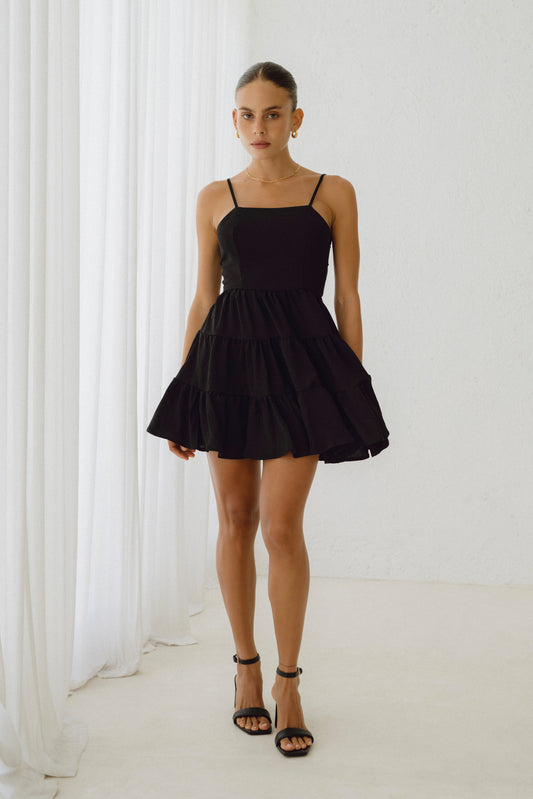 Amalia Black Tie Back Mini Dress