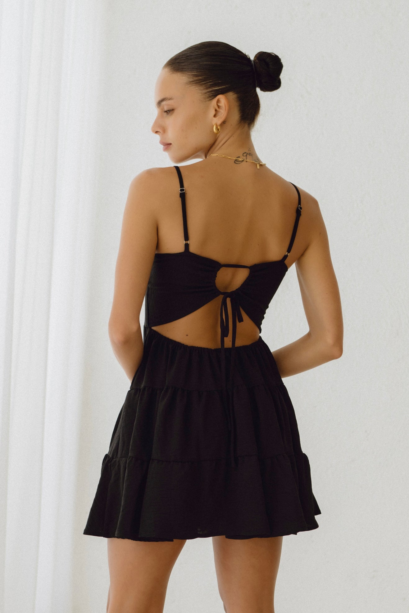 Amalia Black Tie Back Mini Dress